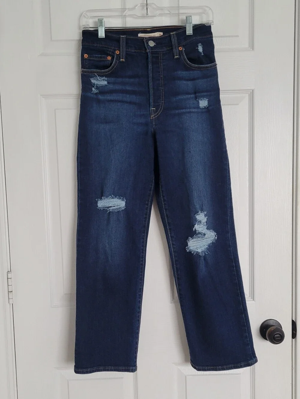 Levi's Ribcage Straight High-Rise Ankle Distressed Women's Jeans - Dark Blue